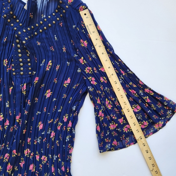 Woman Within Sheer Pleated Blouse Top Floral Print Navy Blue Pink Plus Large 18 - Picture 16 of 16